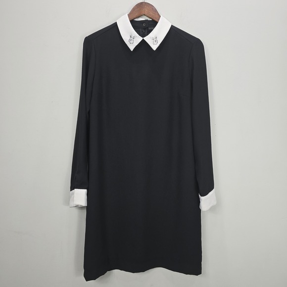 Victoria Beckham for Target Dress M Black White Collar Cuffs Wednesday Goth - Picture 1 of 11